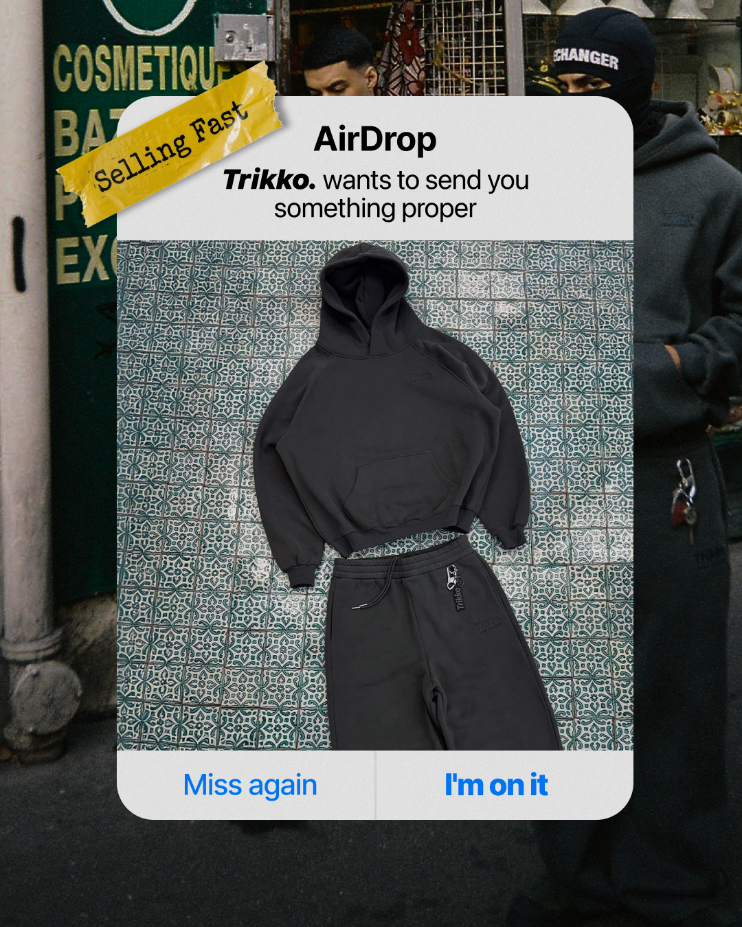 Trikko static ad — AirDrop hoodie